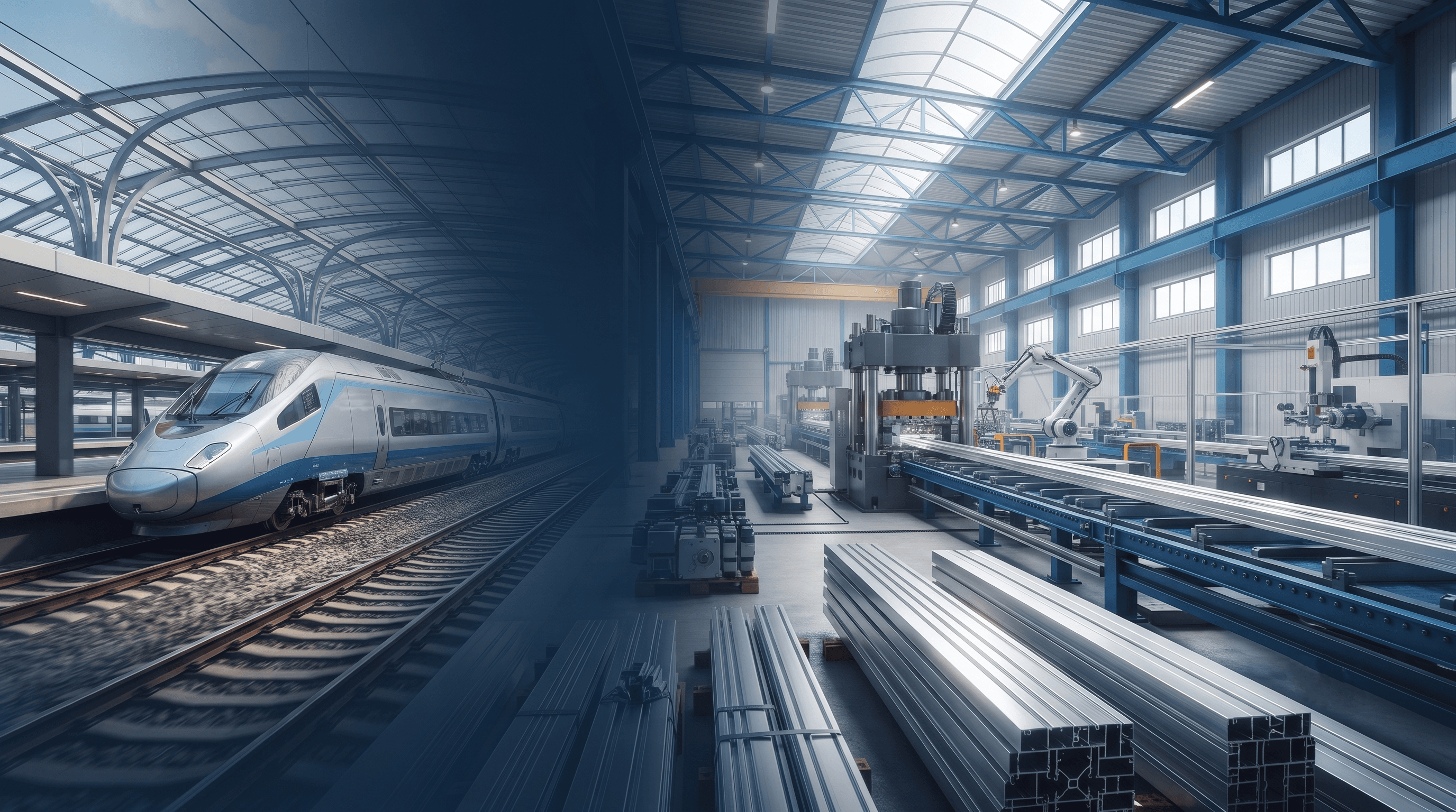 Modern passenger train with aluminium profile overlay